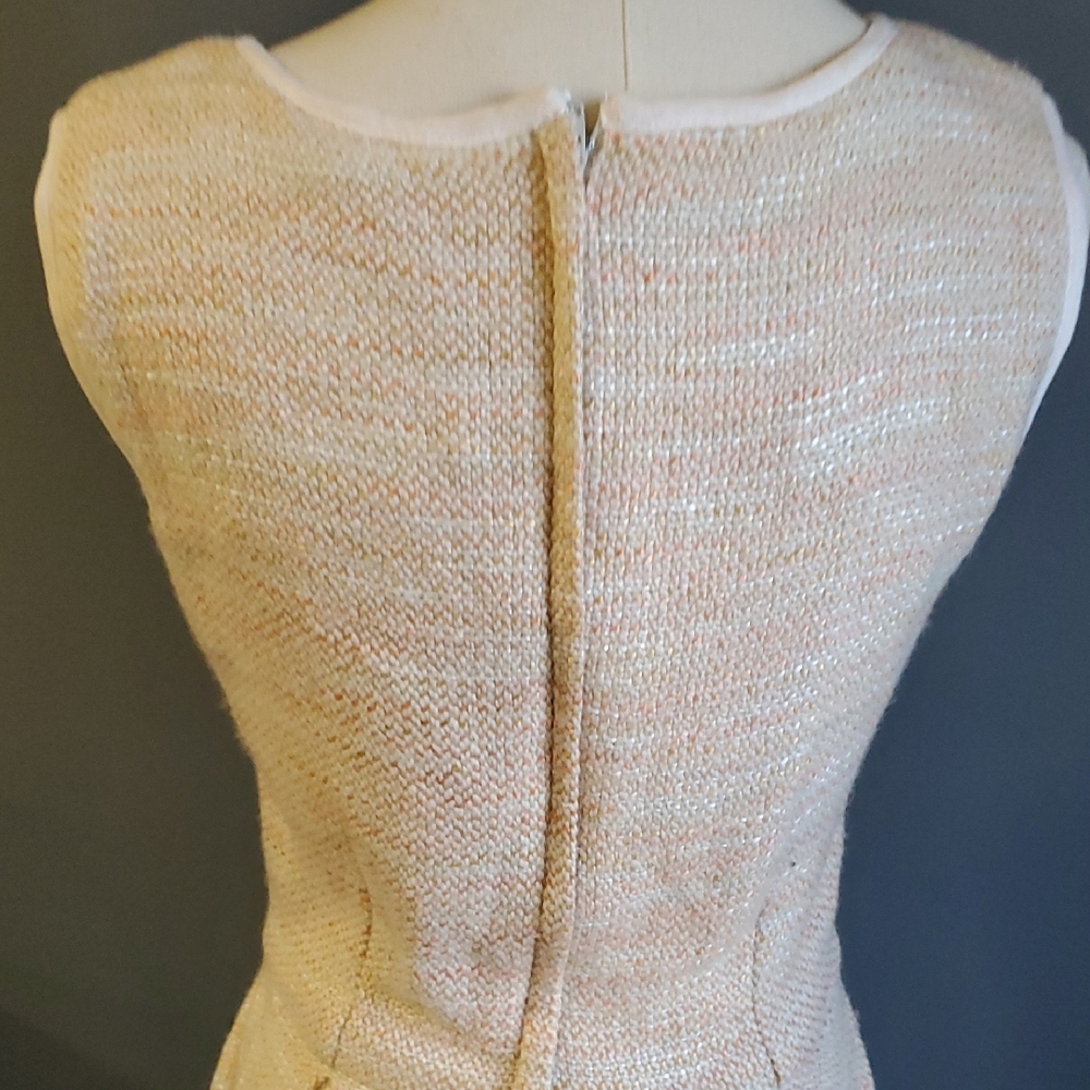 Elegant Sleeveless Beige Midi Tweed Dress Size M - Picture 5 of 13